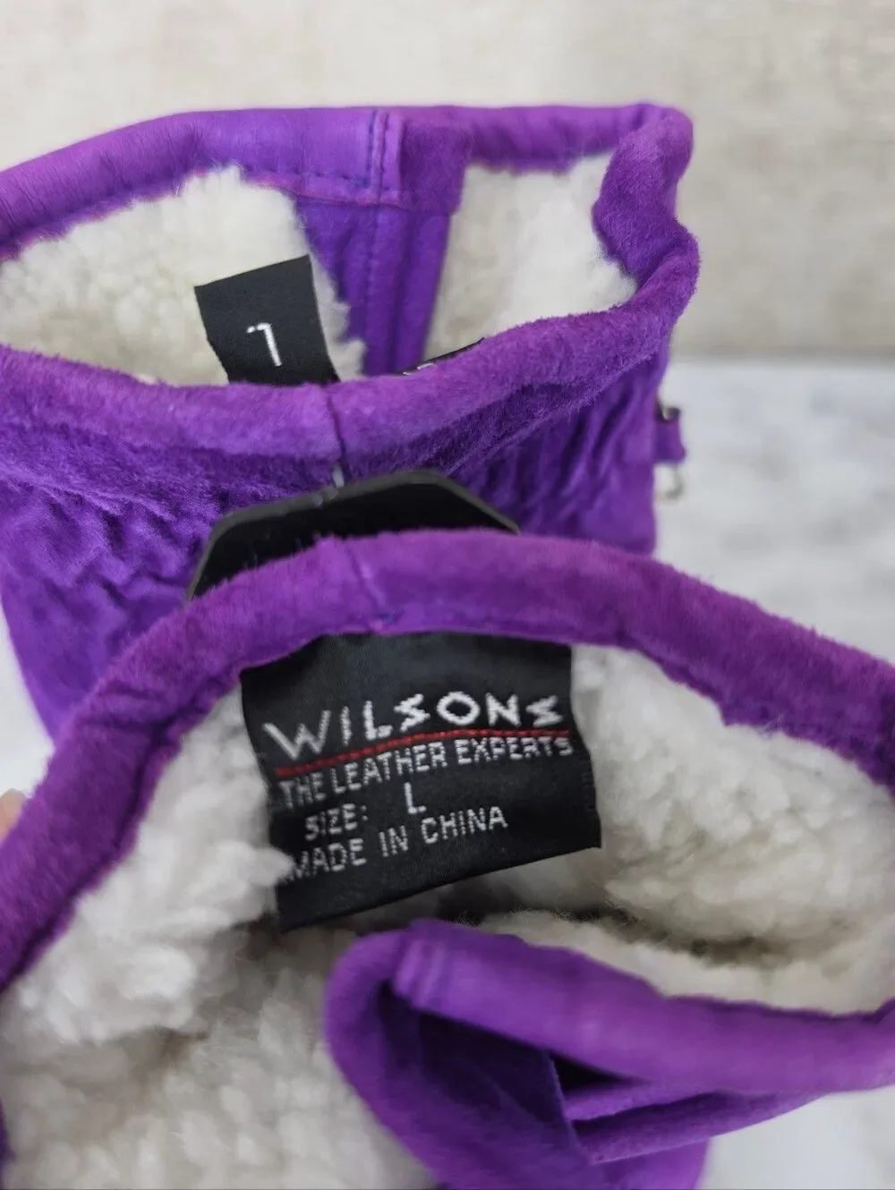 Wilsons Leather Royal Purple Suede Winter Gloves Faux Sherpa Lining